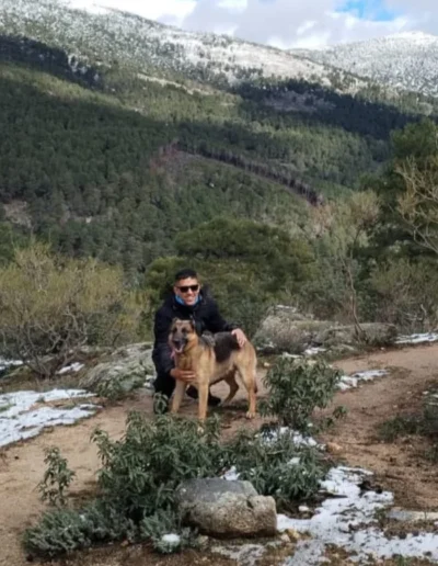 Adiestrador canino Majadahonda paseando y entrenando a un pastor alemán en la sierra